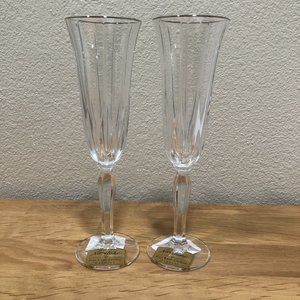 2 NEW Noritake Vendome Platinum Flutes Silver Trim Champagne Toast 9” Stem Two